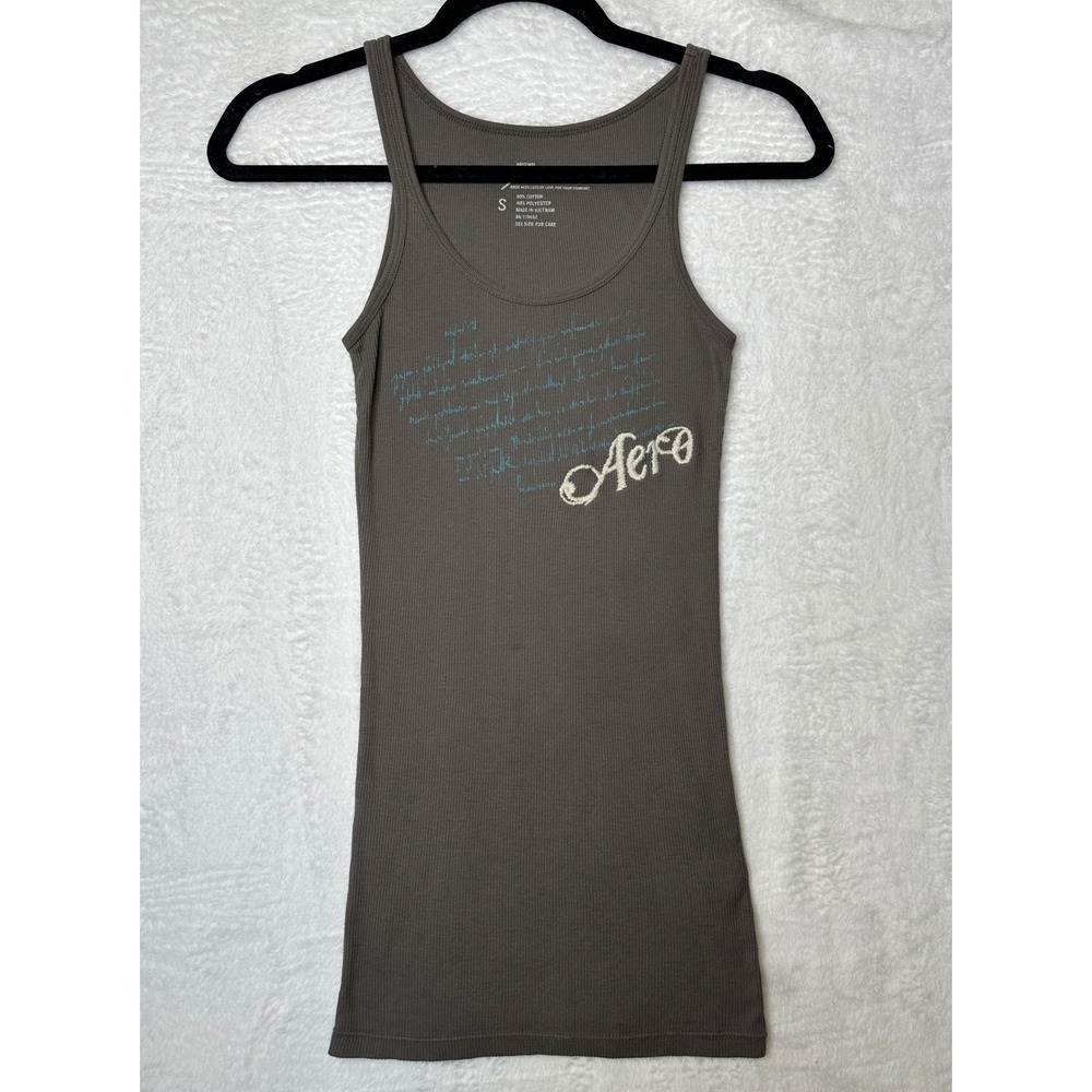 Aeropostale Tank Top Womens Small Brown Y2K Ribbed Graphic Embroidered